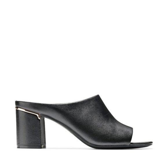 Cole Haan Black Leather 'Laree' Block Heel Open Toe Mules Size 7 - Picture 1 of 7